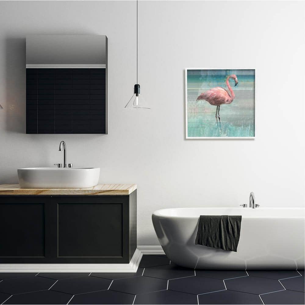 Layered Flamingo Bird Portrait on Canvas with White Frame
