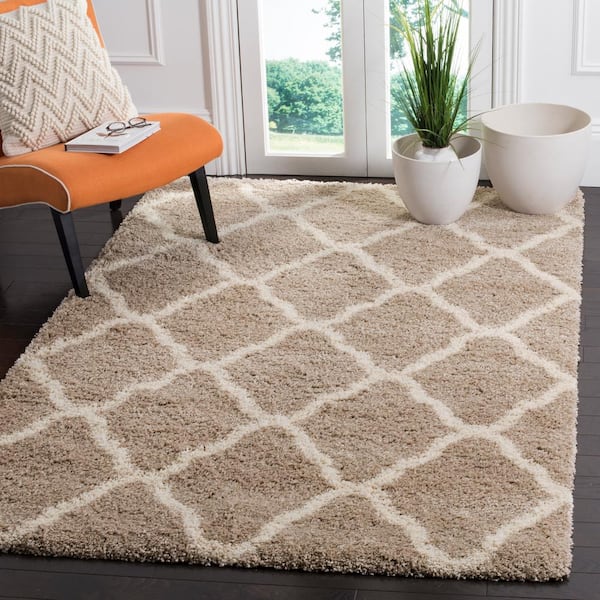 Hudson Shag Beige/Ivory 8 ft. x 10 ft. Geometric Diamond Trellis Area Rug