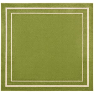 Essentials Green Ivory 5 ft. x 5 ft. Square Solid Contemporary Indoor/Outdoor Area Rug