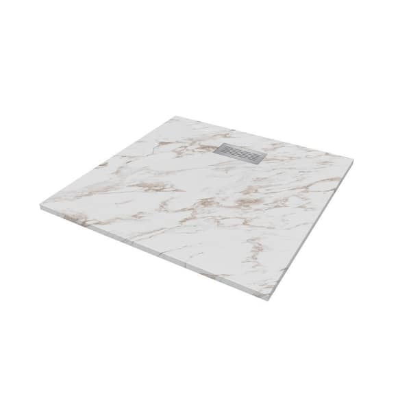 CASTICO 42 in. L x 42 in. W x 1.125 in. H Solid Composite Stone Shower Pan Base with Center Back Drain in Caramel Sand