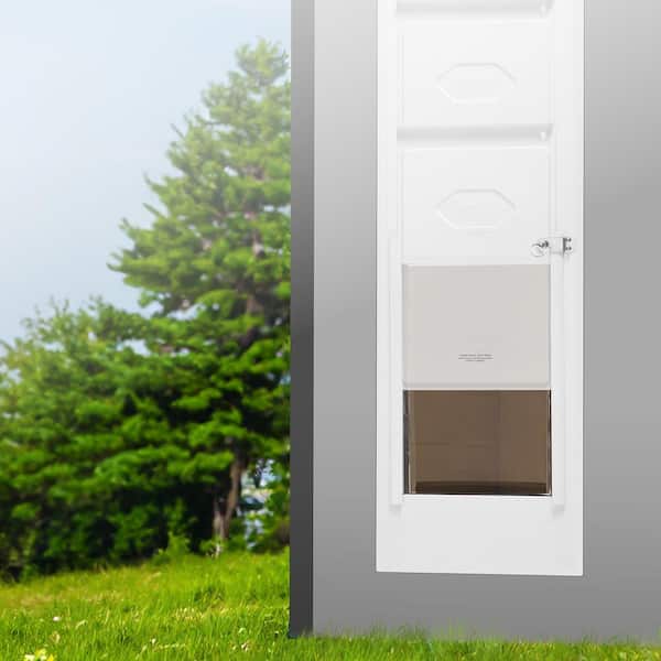 10.25 in. x 16.25 in. Large White Pet and Dog Patio Door Insert for 76 in. to 81 in. Aluminum Sliding Glass Door