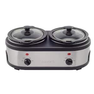 3.2-qt. Double Slow Cooker 1.6-Qt each with Warm Settings Glass Lids Stainless Steel