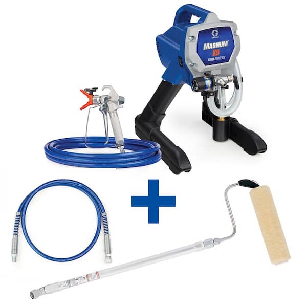 Graco Magnum X5 Stand Airless Paint Sprayer with 4 ft. whip hose and Pressure Roller Kit