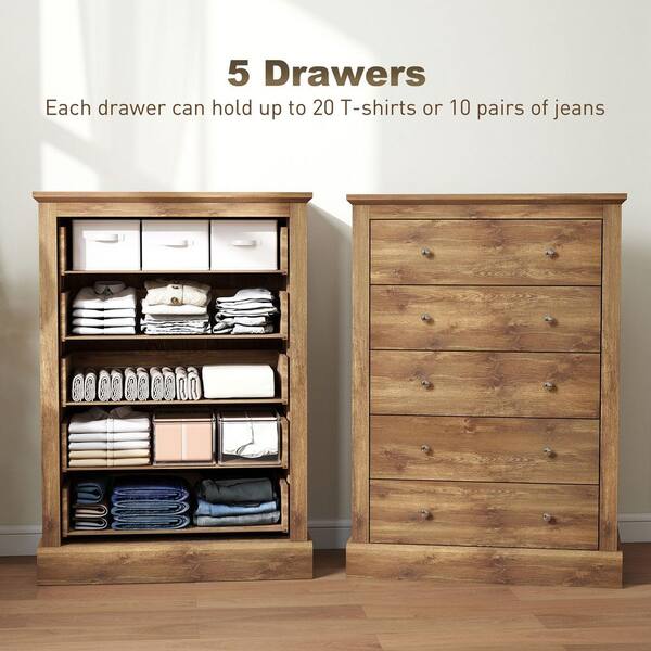 HOMCOM Brown 5 Drawer 31.1 in. Dresser with Distressed Wood Finish  83D-028V80BN - The Home Depot
