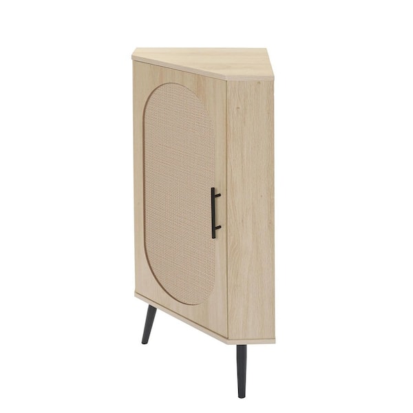 Natural Particle Board 14.96 in. W Sideboard with Rattan door