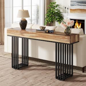 Terrella 55 in. Oak and Black Console Tables, Rectangle Wood Console Table for Living Room