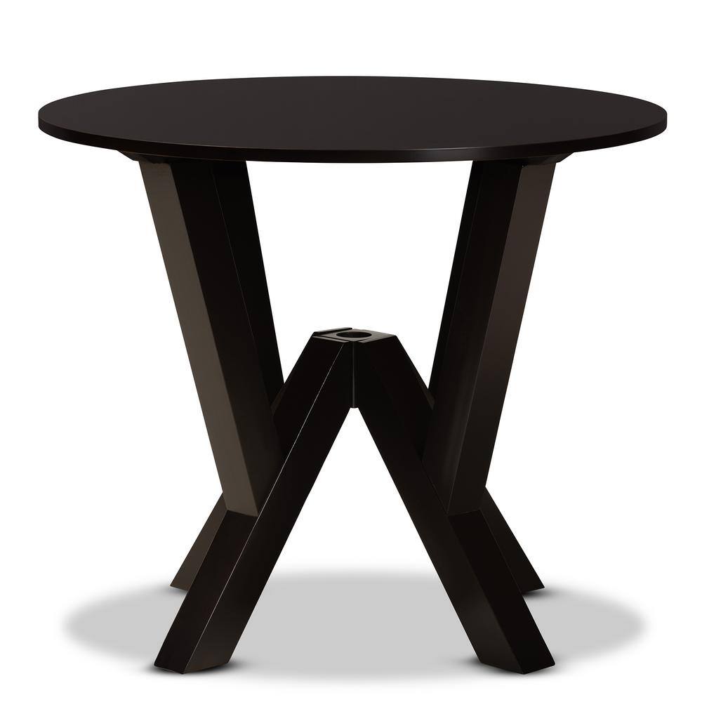 Irene Dark Brown 35-Inch Round Wood Dining Table with Sculptural Base