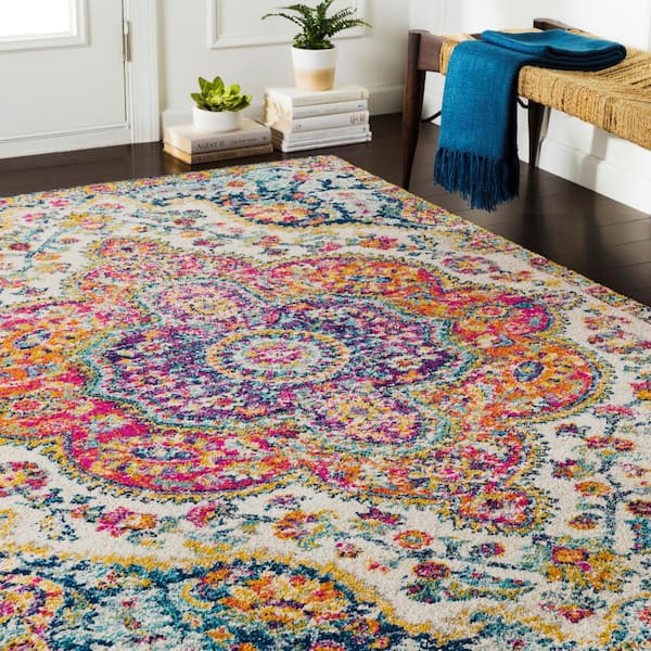 Alois Orange 8 ft. Round Indoor Area Rug