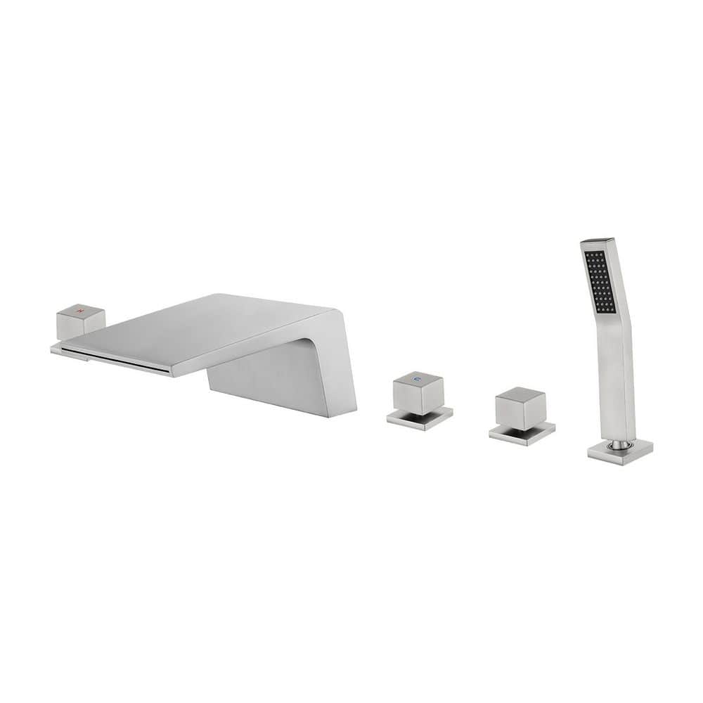 Single-Handle Tub Deck Mount Roman Tub Faucet with Hand Shower and Water Suply Hose in Brushed Nickel price history on PriceWatchPro
