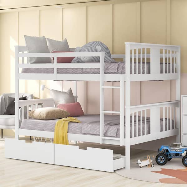 white bunk beds that separate