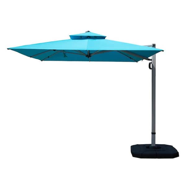 9 ft. x 11 ft. Aluminium Rectangle Cantilever Patio Umbrella in Lake Blue, with Center Pole