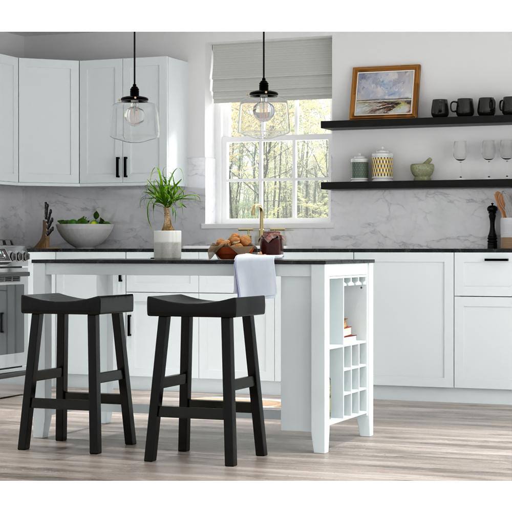 Black Wood 30" Saddle Style Backless Bar Stool