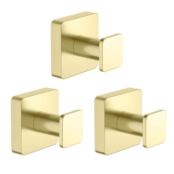 Bathroom Accessories Knob Robe/Towel Hook 3-Piece in Brushed Gold