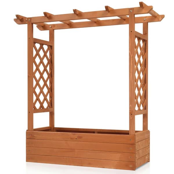 43 in. Teak Color Wood Planter Raised Garden Bed