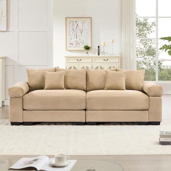 GJPLGP 92 in. Straight Arm 16-piece Corduroy Curved Sectional Sofa with Extra-Wide Modular in. Soft Ivory