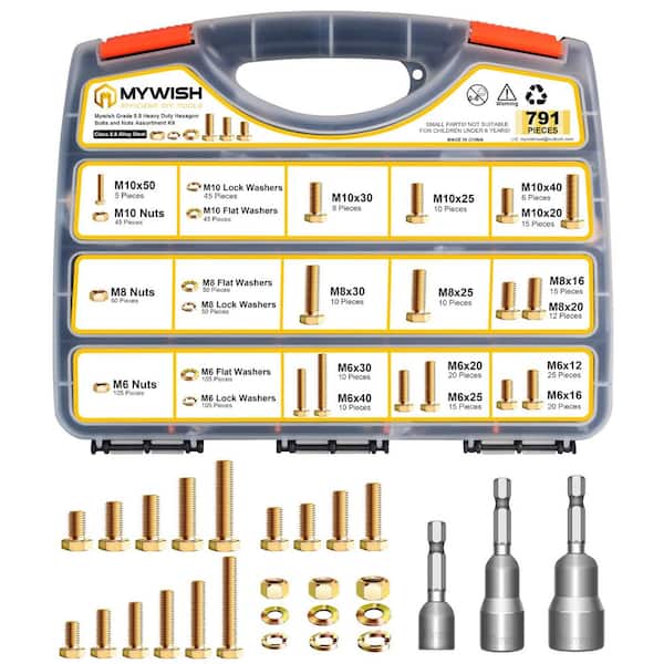 791Pcs Grade 8.8 M6 M8 M10 Metric Bolt Kits with Nuts, Washers