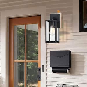 Martin 13 in. 1-Light Matte Black Hardwired Outdoor Wall Lantern Sconce with Dusk to Dawn