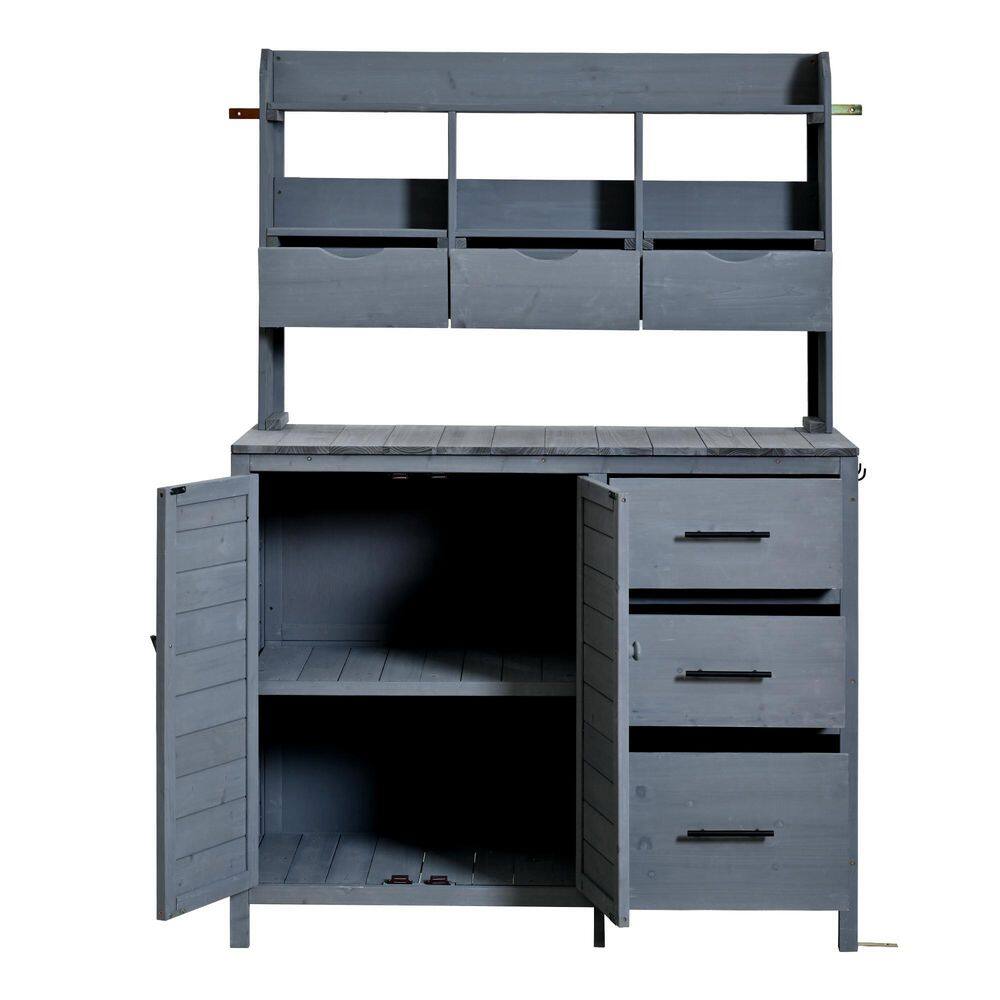 19.5 in. W x 65 in. H Wood Large Freestanding Garden Potting Bench with 6 Drawers, Bottom Cabinet and Side Hook, Gray price history on PriceWatchPro