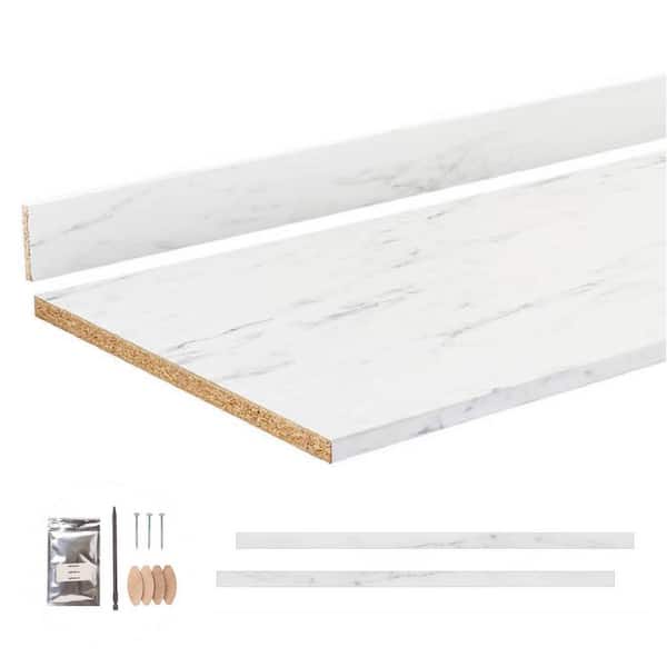 STRETTA 8 ft. White Laminate Countertop Kit with Right Miter and Full-Thickness Square Edge in Alabaster Slate