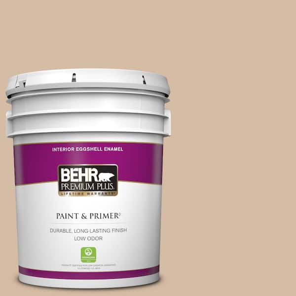 BEHR PREMIUM PLUS 5 gal. #PWL-86 Nutty Beige Eggshell Enamel Low Odor Interior Paint & Primer