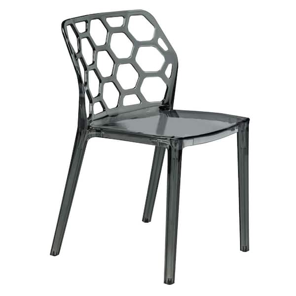 Leisuremod Dynamic Plastic Modern Honey Comb Design Kitchen and Dining Side Chair Transparent Black