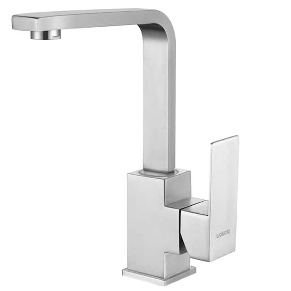 WOWOW Single Handle Deck Mount Stainless Steel Bar Faucet with Hot & Cold Dual Modes in Brushed Nickel Finish
