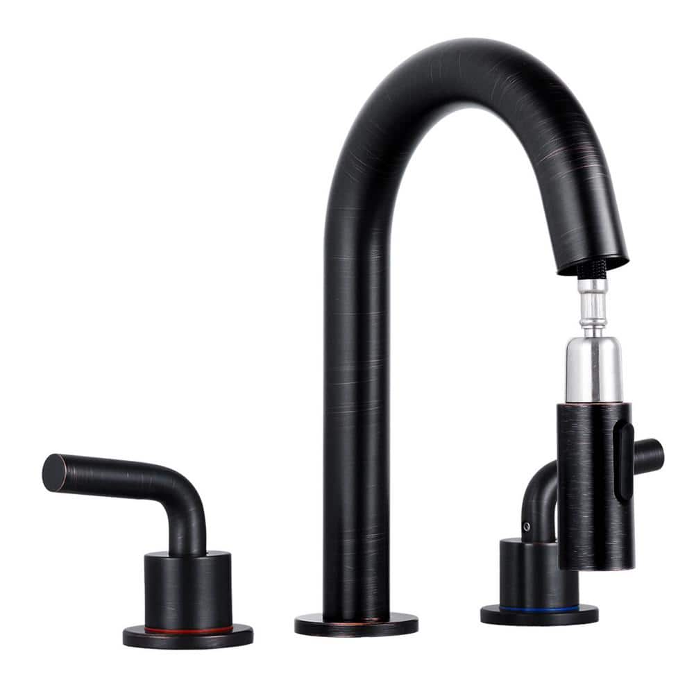 Double Handles 8 in. Widespread Bathroom Faucet 3-Hole with Pull Out Spraye