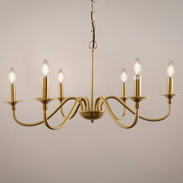 6-Light Gold Candle Industrial Iron Chandelier for Dining and Living Rooms