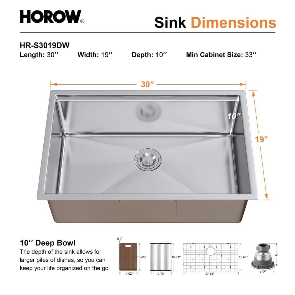 Magnus 30'' Stainless Steel Single Bowl Farmhouse Kitchen Sink with Workstation