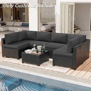 26 in. x 26 in. x 4 in. (14-Piece) Deep Seating Outdoor Lounge Chair Sectional Cushion Grey