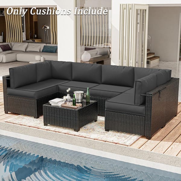26 in. x 26 in. x 4 in. (14-Piece) Deep Seating Outdoor Lounge Chair Sectional Cushion Grey