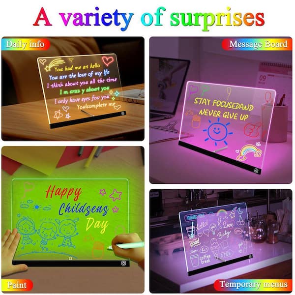 2-Pack LED Acrylic Dry Erase Board with 7-Colors Light & 2-Modes