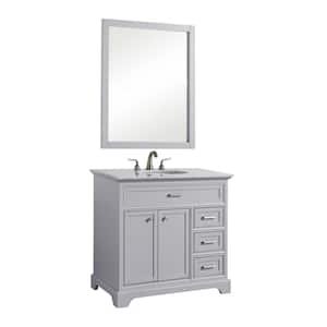 36 in. W x 21.5 in. D x 21.5 in. H Single Bathroom Vanity in Light Grey with White Marble Vanity Top and White Basin