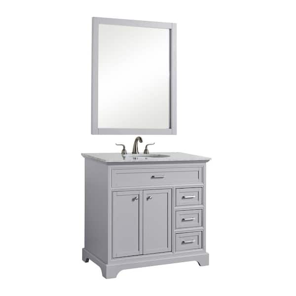 Unbranded 36 in. W x 21.5 in. D x 21.5 in. H Single Bathroom Vanity in Light Grey with White Marble Vanity Top and White Basin