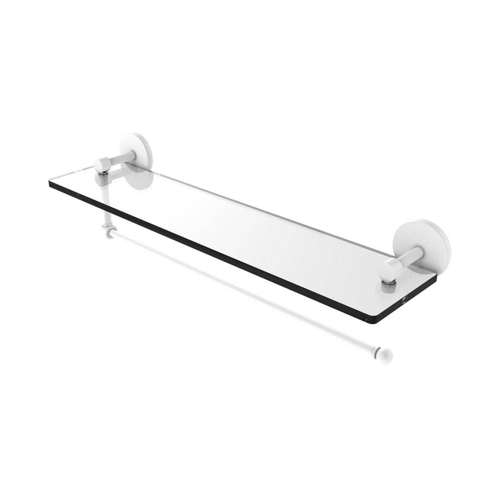 Allied Brass Fresno Collection 16 in. Glass Shelf with Vanity Rail and  Integrated Towel Bar in Matte White FR-1/16GTB-WHM The Home Depot