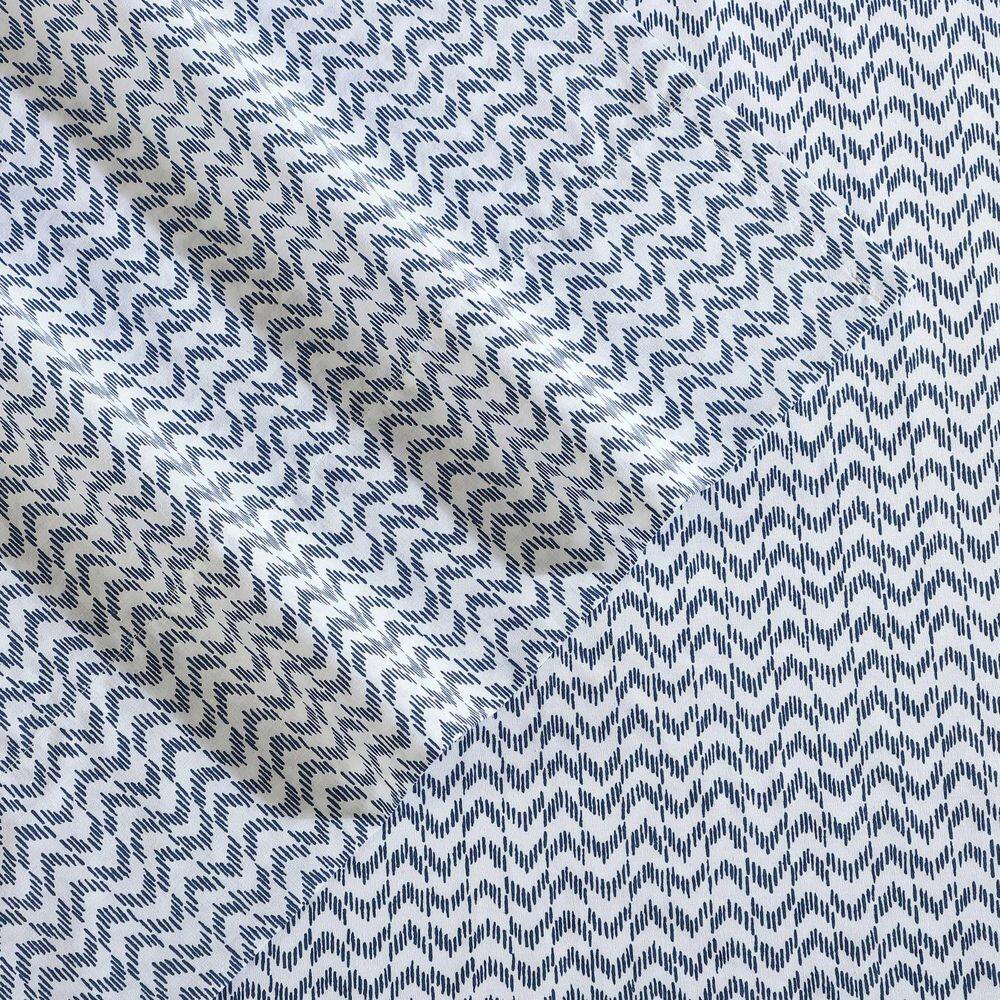 Twin XL Blue Ikat Wave Cotton Percale Bedding Set