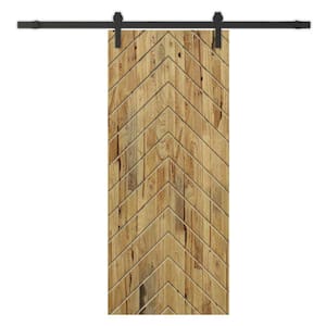 Herringbone 36 in. x 80 in. Fully Assembled Weather Oak Stained Wood Modern Sliding Barn Door with Hardware Kit