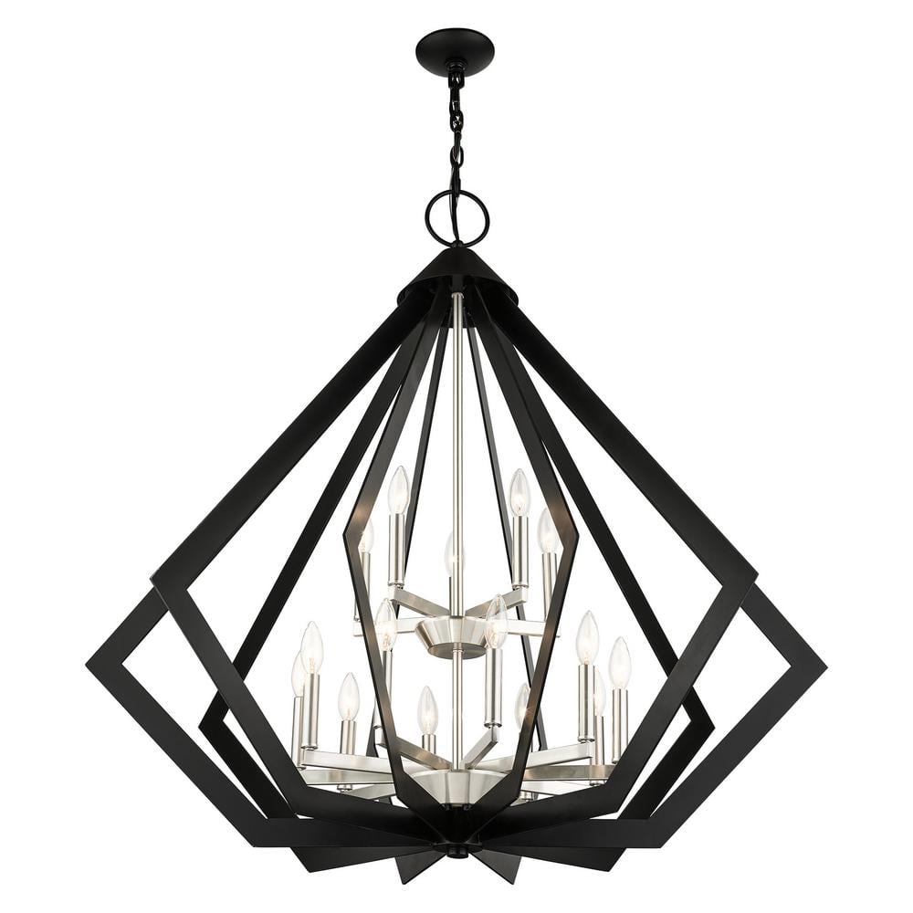 Black Industrial 15-Light 2-Tier Foyer Chandelier