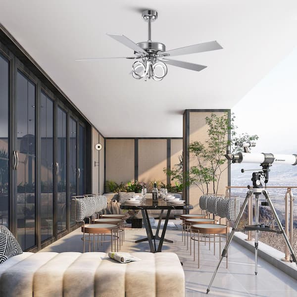 Modern 52 in. Indoor Dimmable Integrated LED Chrome Downrod Mount Ceiling Fan with Light and Remote Control