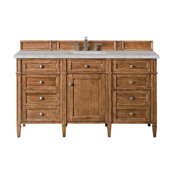 James Martin Vanities Brittany 60.0 in. W x 23.5 in. D x 34.0 in. H Single Bathroom Vanity in Saddle Brown with Victorian Silver Quartz Top
