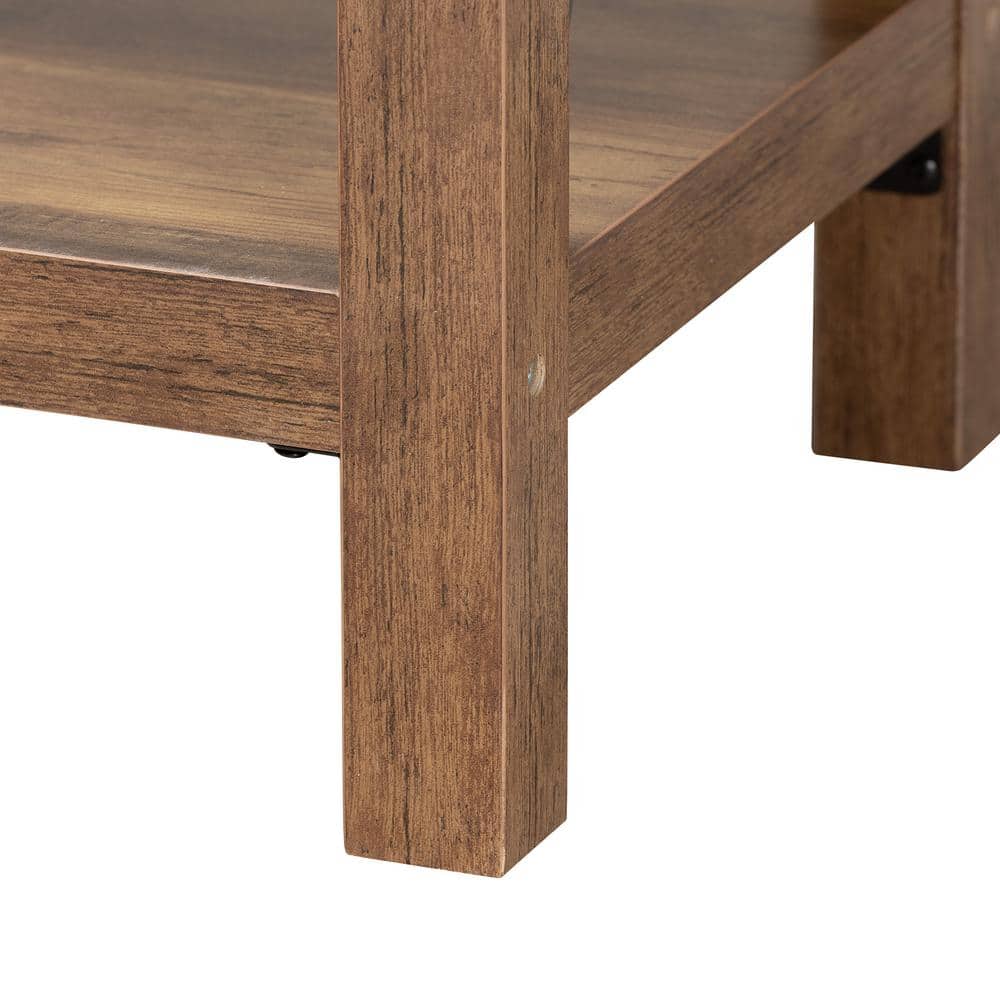 Natural Brown Wood and Black Metal Console Table with Storage