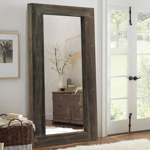 Dovelina 71 in. x 31.5 in. Rustic Wooden Rectangle Framed Brown Floor Leaning Mirror