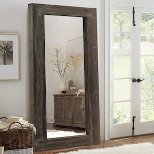 71 in. x 31.5 in. Rustic Wooden Rectangle Framed Brown Floor Leaning Mirror