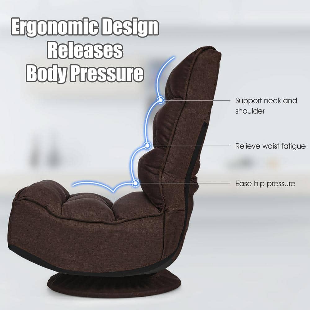 Dark Brown Plush Fabric 360° Swivel Floor Chair