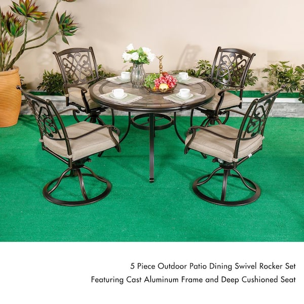 Trustmade 5-Piece Cast Aluminum Outdoor Dining Set with Beige Cushion Included