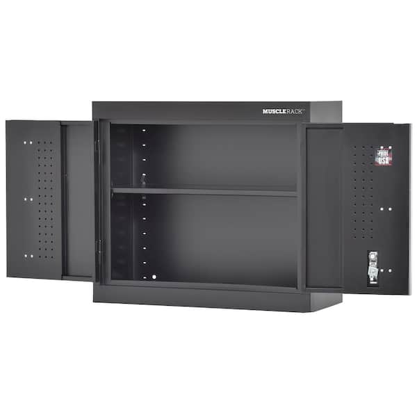 Pre-Assembled 30 in. W x 12 in. D x 26 in. H Welded Wall Mounted 2-Shelf Freestanding Storage Cabinet-Matte Black Finish