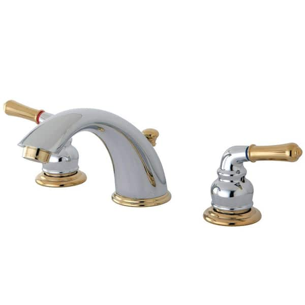 Kingston Brass 8 in. Widespread 2-Handle Mid-Arc Bathroom Faucet in Chrome and Polished Brass