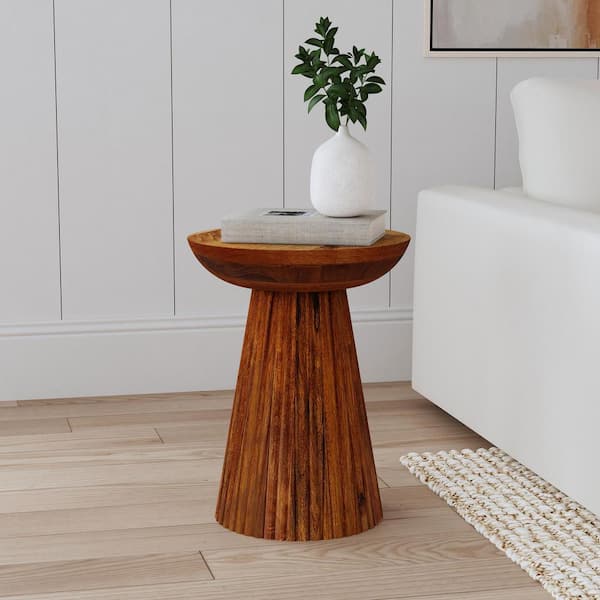 Coaster Aureo 14 in. Wild Honey Round Solid Wood Side Table