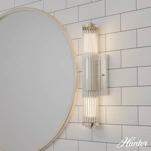 Holly Grove 18 in. 2-Light Brushed Nickel Vanity Light with Clear Ribbed Glass Shades