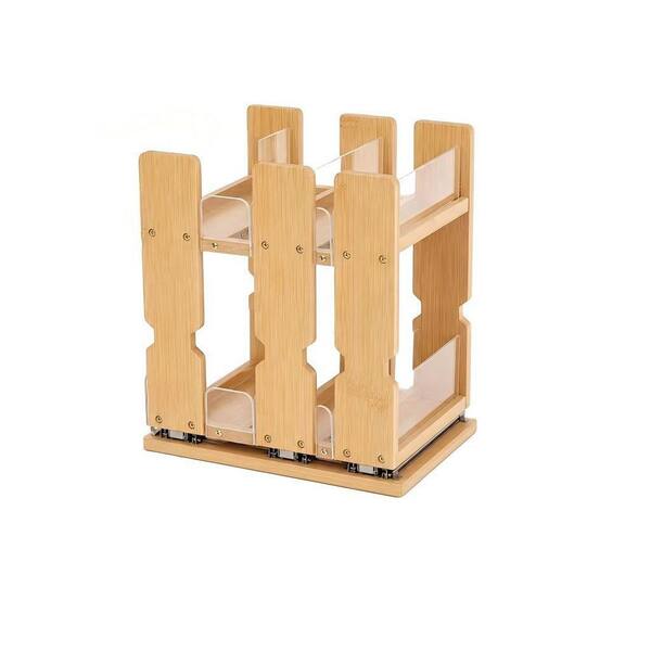 2-Tier Bamboo Pull Out Spice Rack Organizer with Wide Drawer for Cabinet, Heavy-Duty Sliding Vertical Organization